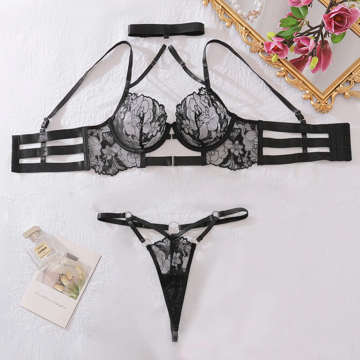 Ellolace Sexy Lingеrie Set New 2024 Halter Bra Push Up Erotic Costume Fantasy Intimate Sexy Female Complete Transparent Outfits - Witty Cheeks, Rave Festival Outfit and Sexy Lingerie