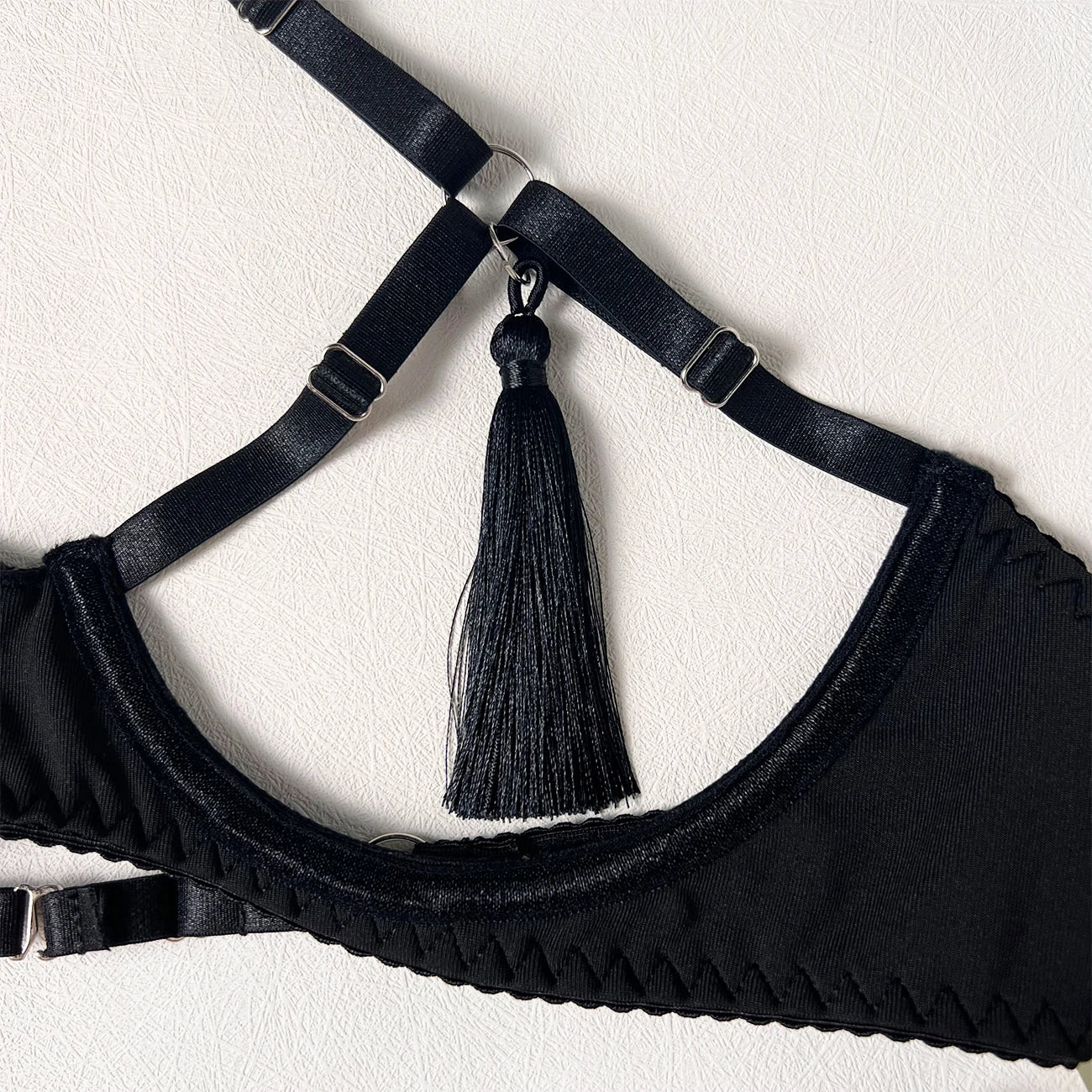 Tease Tamer Tassel Lingerie Set –Crotchless Strappy Open Bra Lingerie Rave, Boudoir & Wild Nights In - Witty Cheeks, Rave Festival Outfit and Sexy Lingerie
