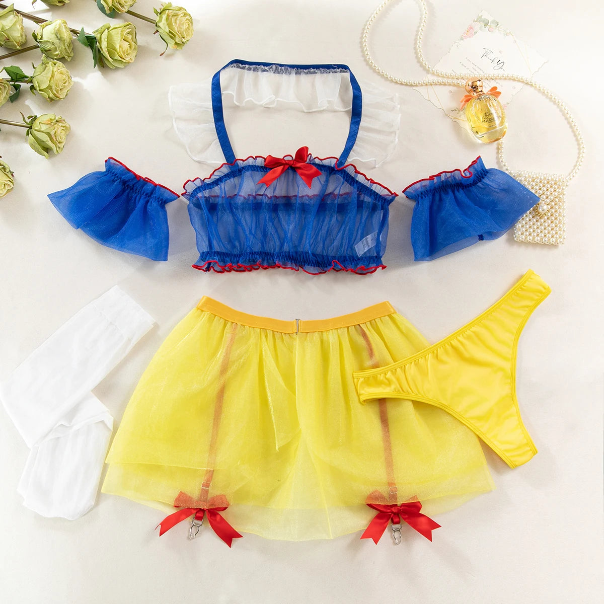 Sweet Spell Cosplay Lingerie Set- Fairytale Roleplay Outfit with Sheer Skirt & Garter - Witty Cheeks, Rave Festival Outfit and Sexy Lingerie