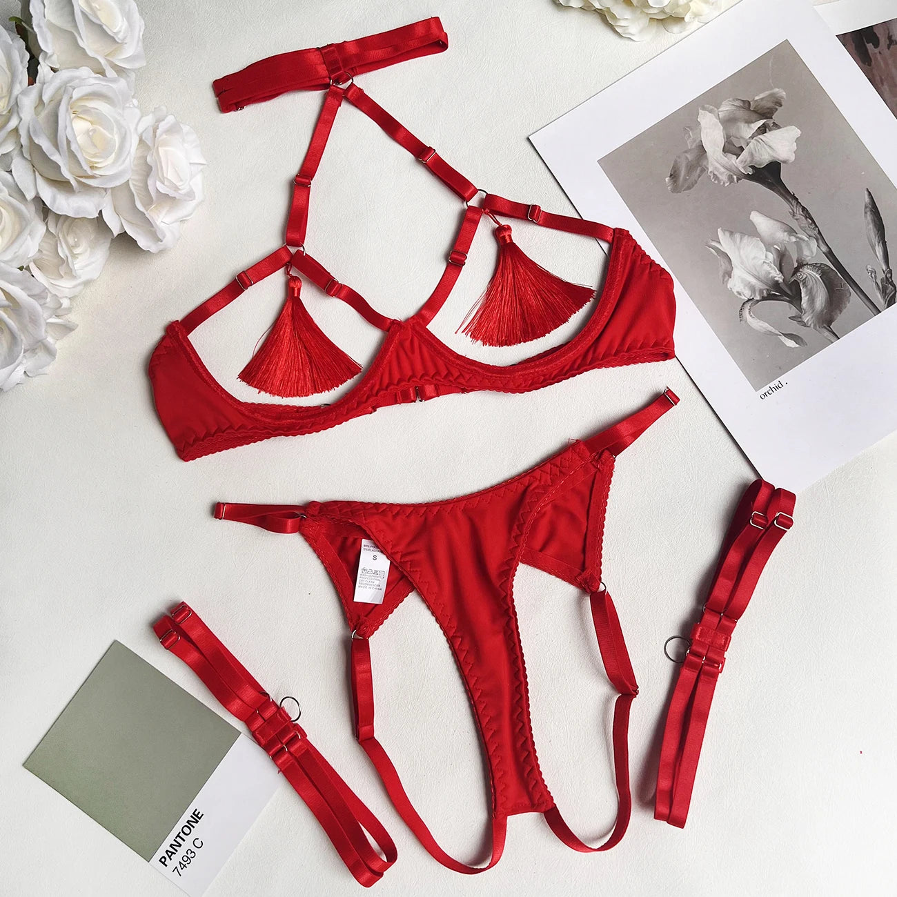 Tease Tamer Tassel Lingerie Set –Crotchless Strappy Open Bra Lingerie Rave, Boudoir & Wild Nights In - Witty Cheeks, Rave Festival Outfit and Sexy Lingerie