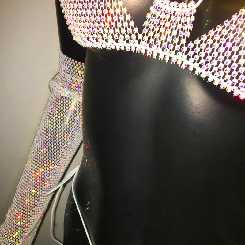 Shiny Rhinestone Rave Set – Sexy Glittertop & thong for Rave,EDM, Club, Festival - Witty Cheeks, Rave Festival Outfit and Sexy Lingerie