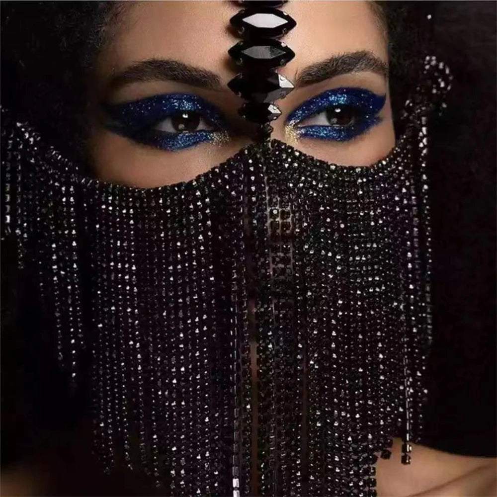 Rhinestone Face Mask Punk Festival Outfit Jewelry