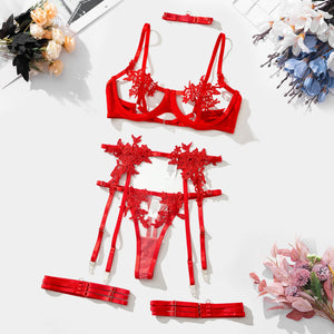 Strappy Open Bra & Garter Panty for Boudoir, Rave & Fantasy Nights - Witty Cheeks, Rave Festival Outfit and Sexy Lingerie