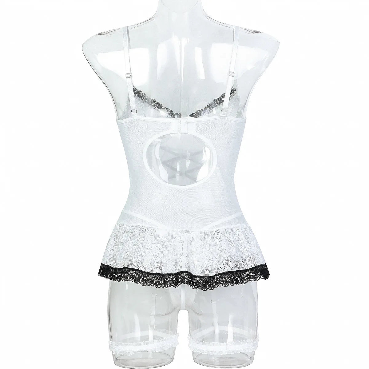 White Corset Lingerie Set – Lace-Up Bustier with Garters & Thong, Sexy Elegant - Witty Cheeks, Rave Festival Outfit and Sexy Lingerie