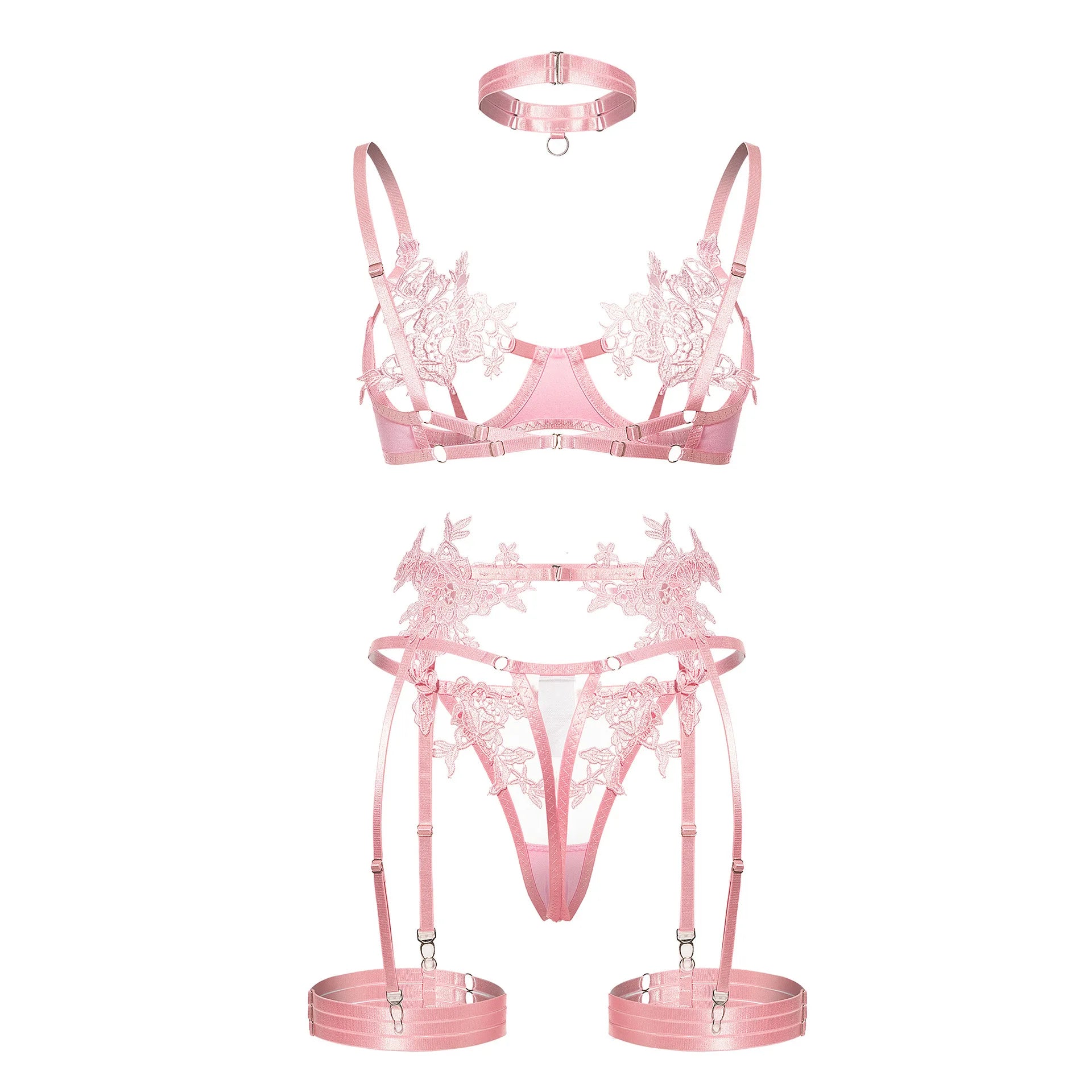 Strappy Open Bra & Garter Panty for Boudoir, Rave & Fantasy Nights - Witty Cheeks, Rave Festival Outfit and Sexy Lingerie