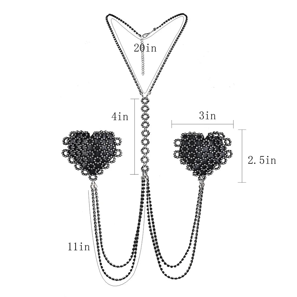 Rhinestone Body Chain Collar & Pasties Rave Harness EDM Festival - Witty Cheeks, Rave Festival Outfit and Sexy Lingerie