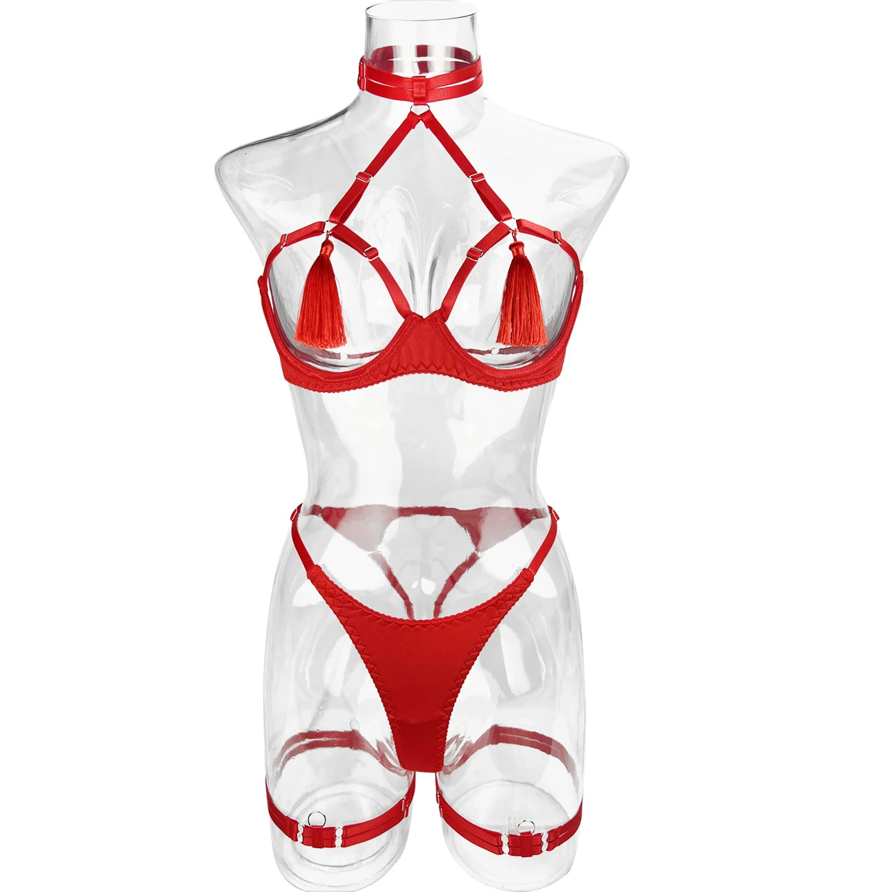 Tease Tamer Tassel Lingerie Set –Crotchless Strappy Open Bra Lingerie Rave, Boudoir & Wild Nights In - Witty Cheeks, Rave Festival Outfit and Sexy Lingerie