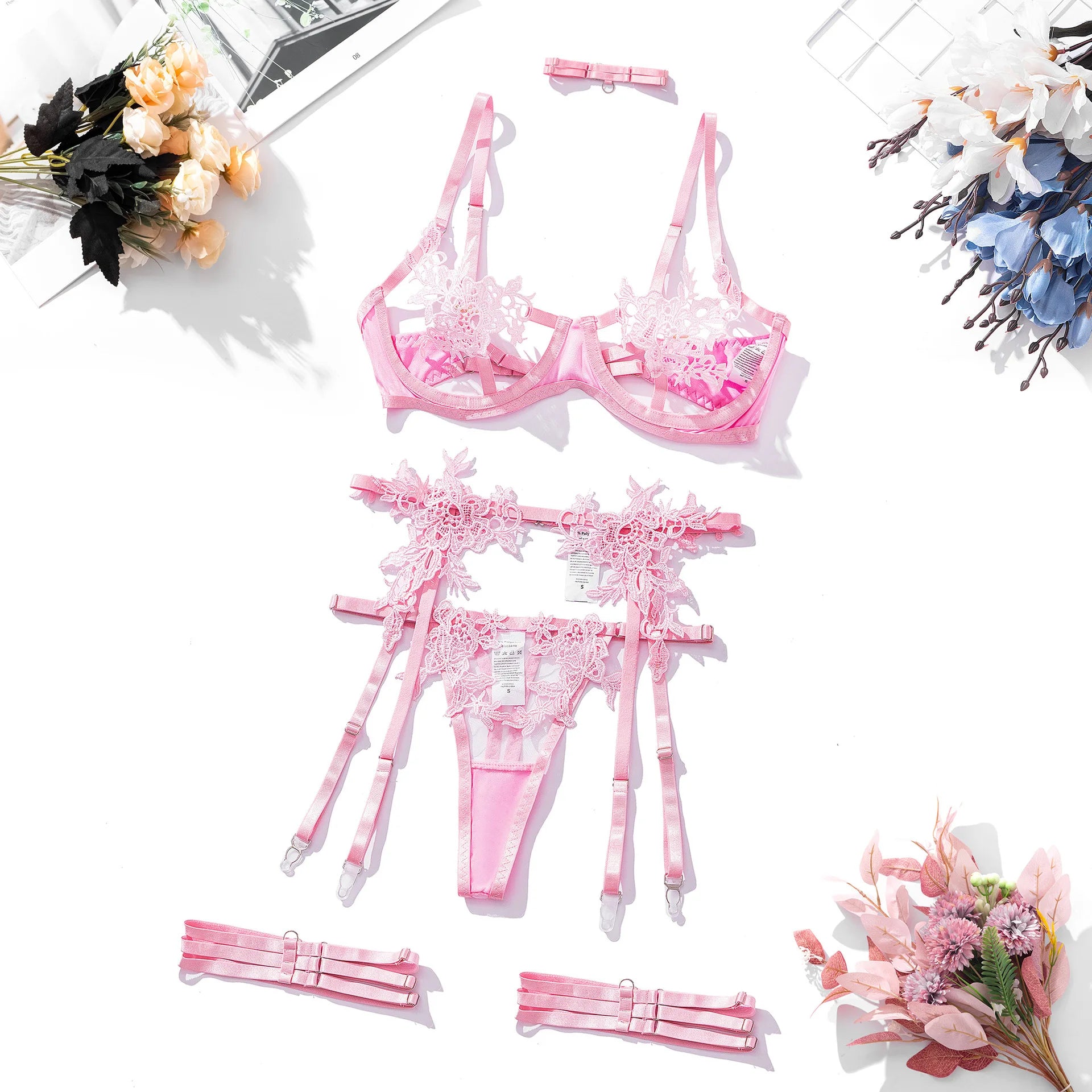 Strappy Open Bra & Garter Panty for Boudoir, Rave & Fantasy Nights - Witty Cheeks, Rave Festival Outfit and Sexy Lingerie