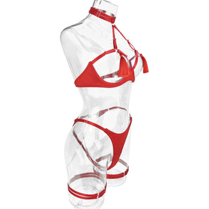 Tease Tamer Tassel Lingerie Set –Crotchless Strappy Open Bra Lingerie Rave, Boudoir & Wild Nights In - Witty Cheeks, Rave Festival Outfit and Sexy Lingerie