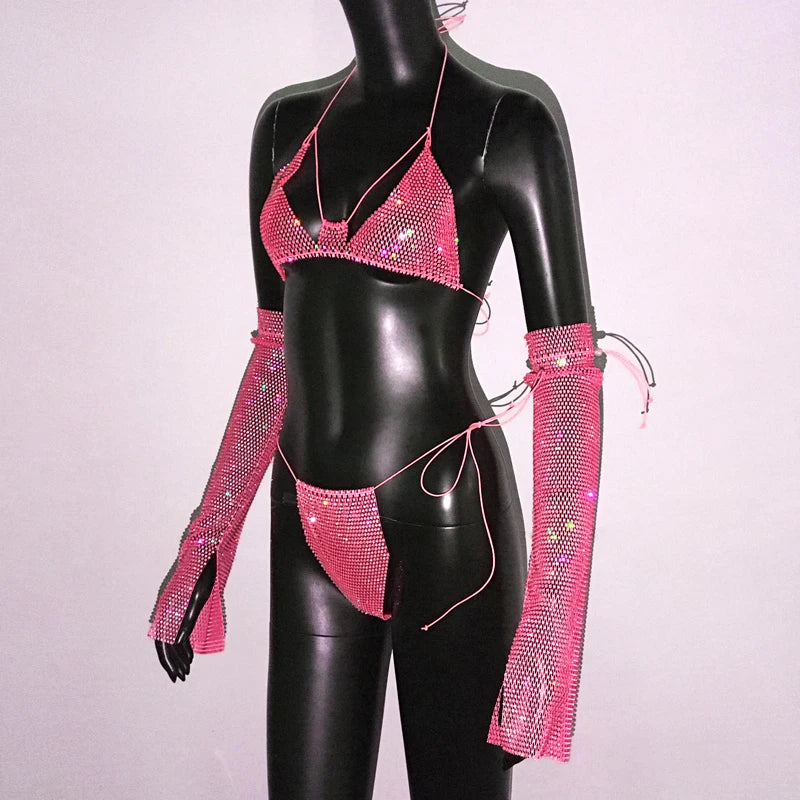 Shiny Rhinestone Rave Set – Sexy Glittertop & thong for Rave,EDM, Club, Festival - Witty Cheeks, Rave Festival Outfit and Sexy Lingerie