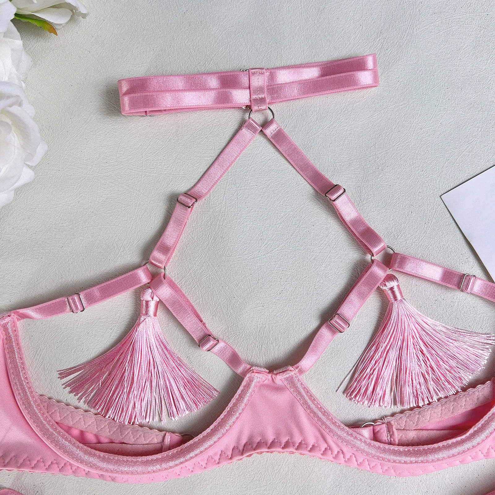 Tease Tamer Tassel Lingerie Set –Crotchless Strappy Open Bra Lingerie Rave, Boudoir & Wild Nights In - Witty Cheeks, Rave Festival Outfit and Sexy Lingerie