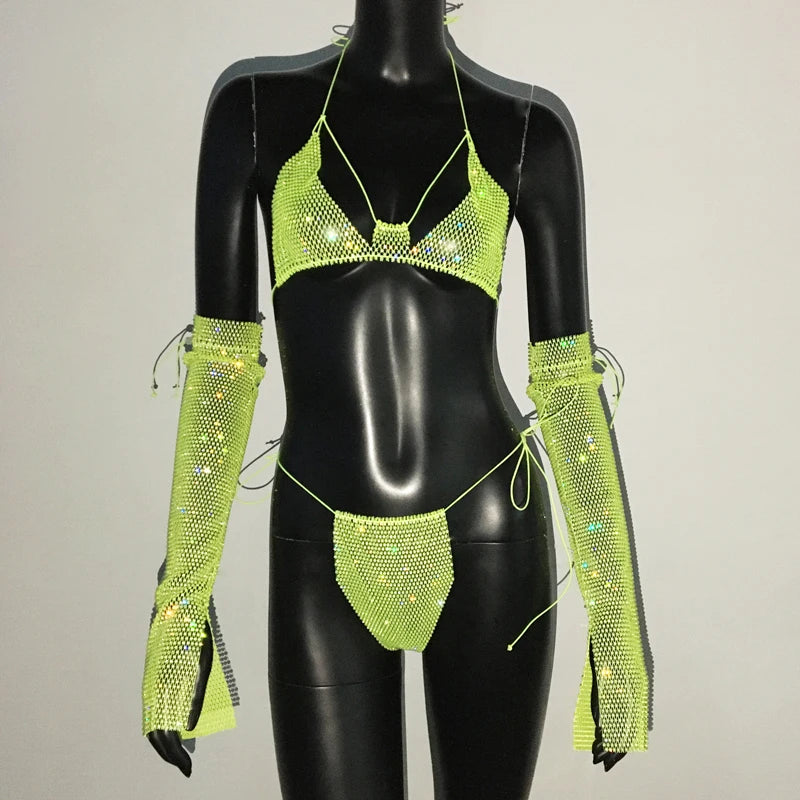 Shiny Rhinestone Rave Set – Sexy Glittertop & thong for Rave,EDM, Club, Festival - Witty Cheeks, Rave Festival Outfit and Sexy Lingerie