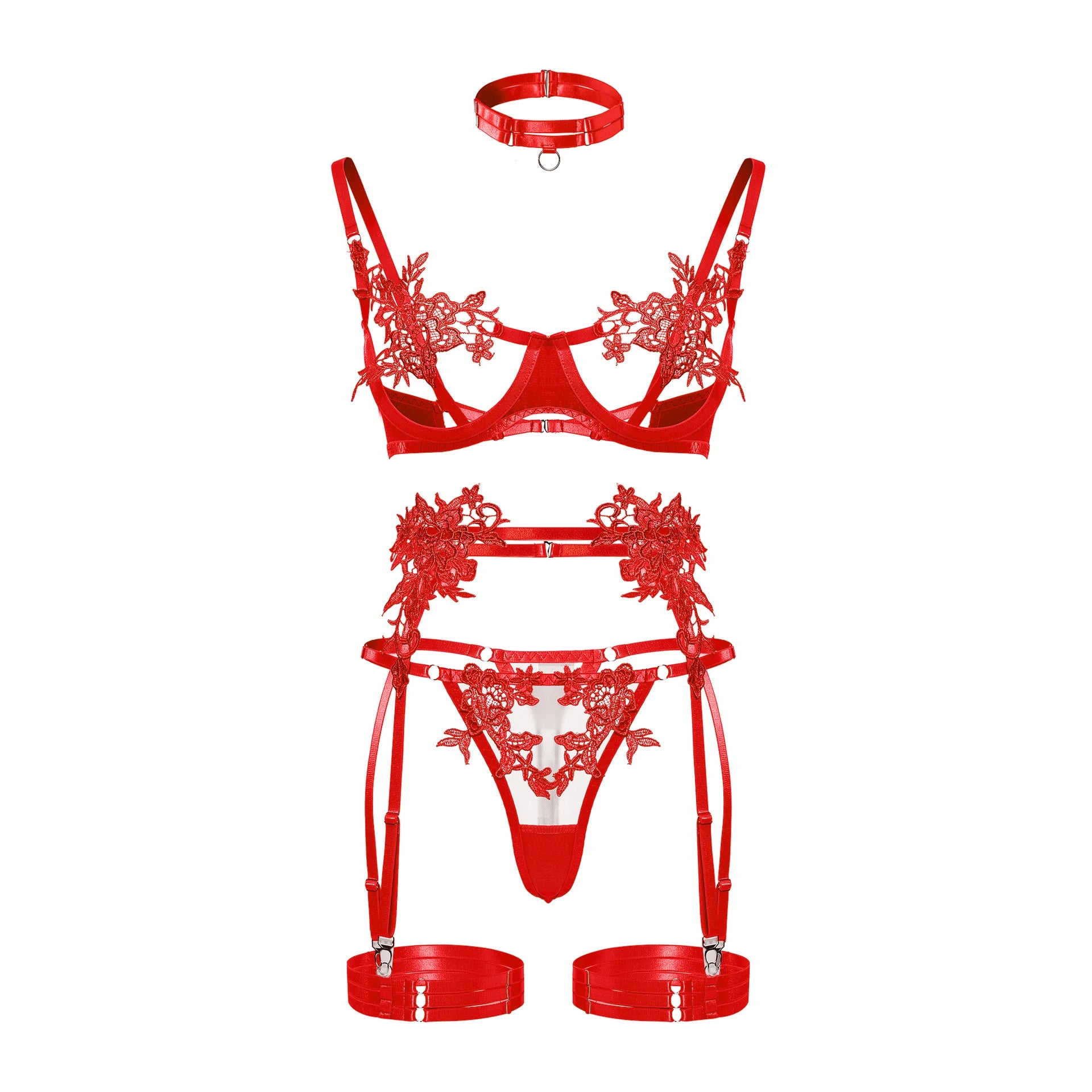 Strappy Open Bra & Garter Panty for Boudoir, Rave & Fantasy Nights - Witty Cheeks, Rave Festival Outfit and Sexy Lingerie